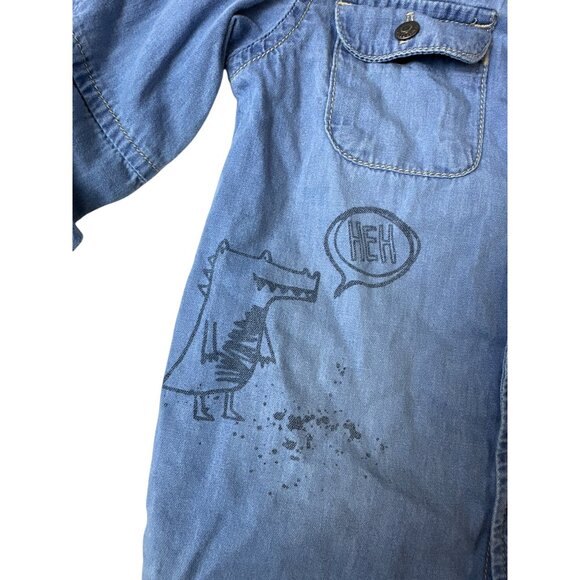 Minoti Girls Blue Denim Button-Up Shirt With Fun Graphic Details Size 18-24M - Picture 3 of 5